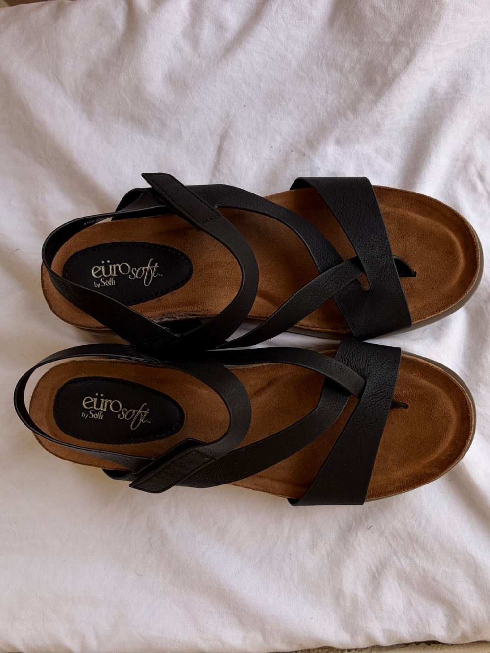 Eurosoft by Sofft Black Strappy Women's Sandals 9.5 Velcro Strap Nice!